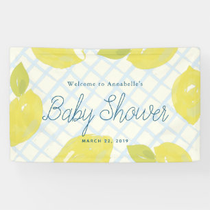 Hand Painted Lemons & Blue Checks Baby Shower Banner