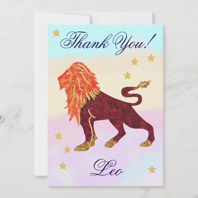 Hand-Painted Leo Birthday Thank You Card (Front)