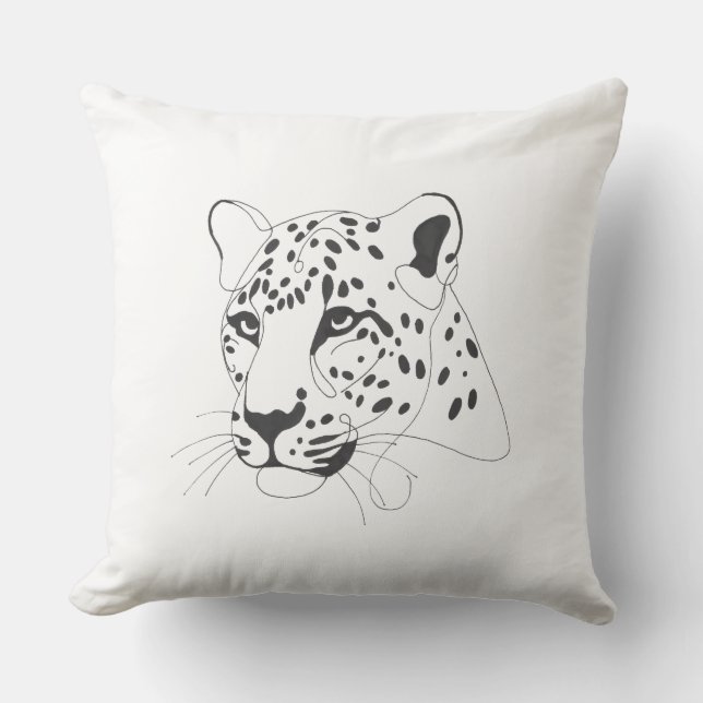 Hand Painted Leopard Minimalist Line Art Cushion (Front)