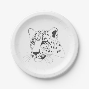 Hand Painted Leopard Minimalist Line Art Paper Plate