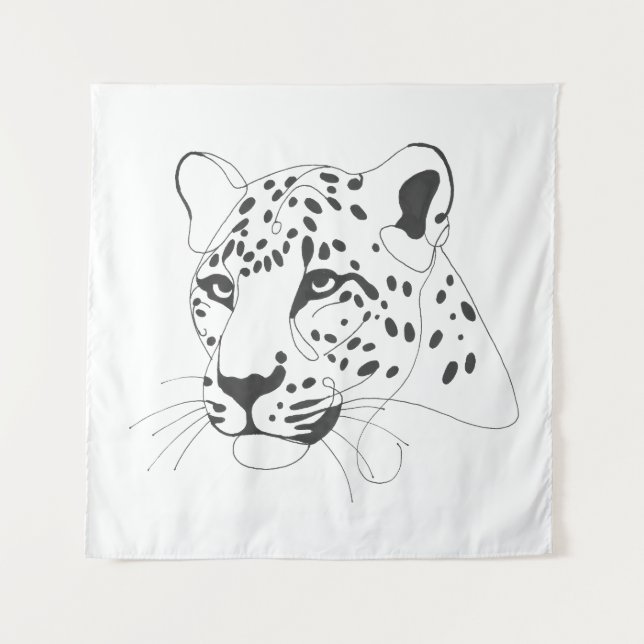 Hand Painted Leopard Minimalist Line Art Tapestry (Front)