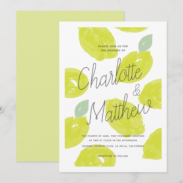 Hand Painted Lime Citrus Wedding Invitation (Front/Back)
