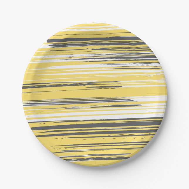 Hand painted lines - yellow paper plate (Front)