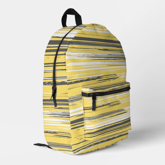 Hand painted lines - yellow printed backpack (Back Corner Left)