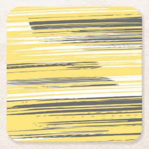 Hand painted lines - yellow square paper coaster