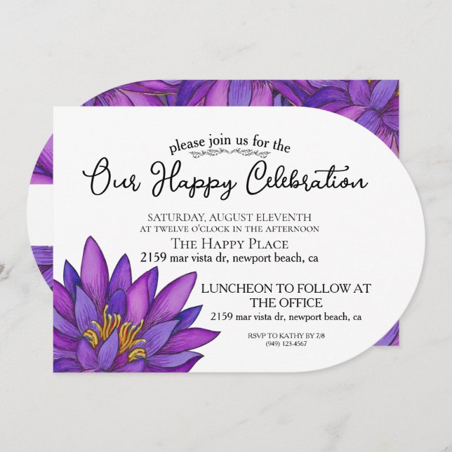 Hand-Painted Lotus Flower Invitation (Front/Back)