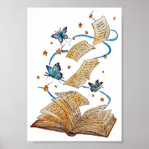 Hand Painted Magic Book Butterflies Watercolor art