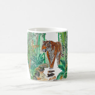 Hand Painted Majestic Tiger Jungle Watercolor Art Coffee Mug