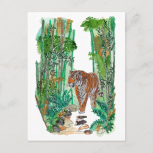 Hand Painted Majestic Tiger Jungle Watercolor Art Postcard