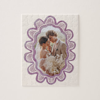 Hand-painted mauve scalloped oval photo frame jigsaw puzzle