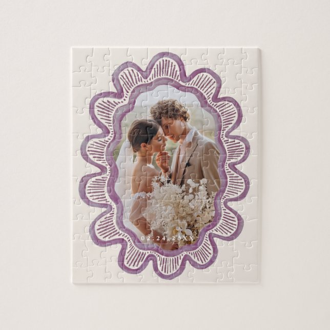 Hand-painted mauve scalloped oval photo frame  jigsaw puzzle (Vertical)