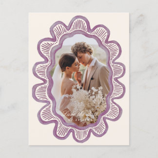 Hand-painted mauve scalloped oval photo frame postcard