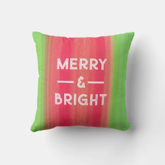 Hand Painted Merry and Bright Green and Red Cushion