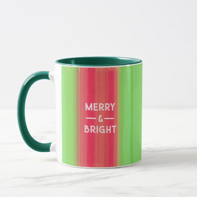 Hand Painted Merry and Bright Green and Red Mug (Left)