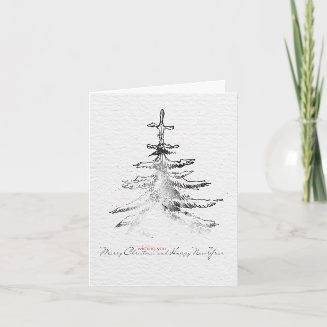 Hand painted Merry Christmas stamp Holiday Card (Front)