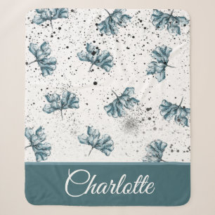 Hand painted Monogram steel blue Floral Sherpa Blanket