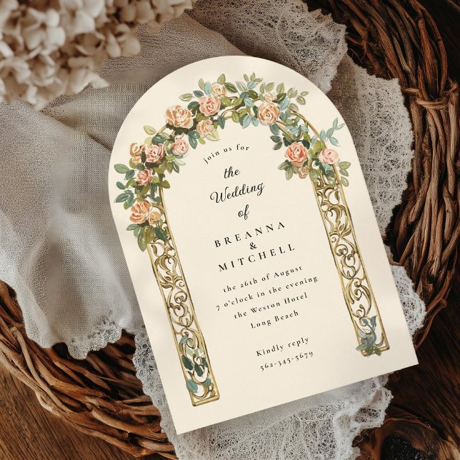 Hand painted nouveau rose arch wedding invitation (Creator Uploaded)