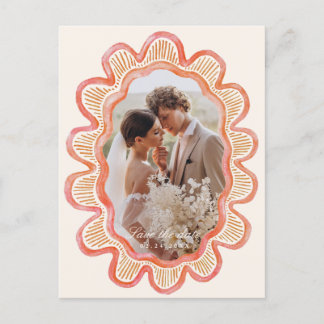 Hand-painted orange scalloped oval photo frame postcard