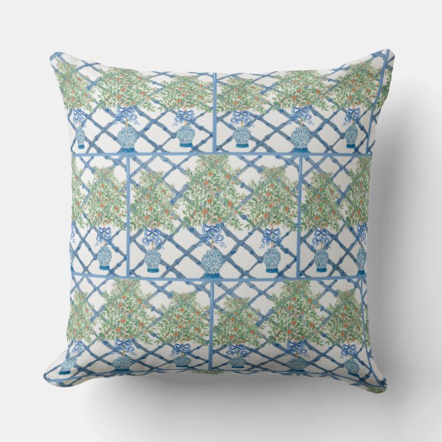 Hand Painted Orange Tree Topiary Ginger Jar Jars  Cushion (Front)