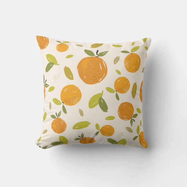 Hand painted oranges fruit seamless pattern design cushion (Front)