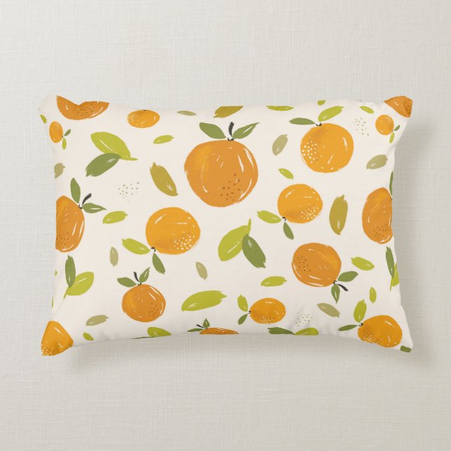 Hand painted oranges fruit seamless pattern design decorative cushion (Front)