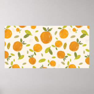 Hand painted oranges fruit seamless pattern design poster