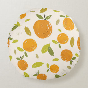 Hand painted oranges fruit seamless pattern design round cushion