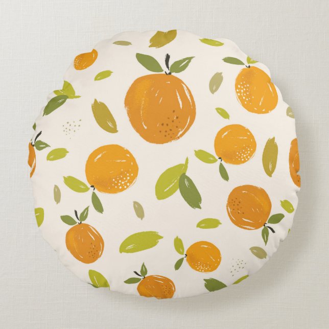 Hand painted oranges fruit seamless pattern design round cushion (Front)