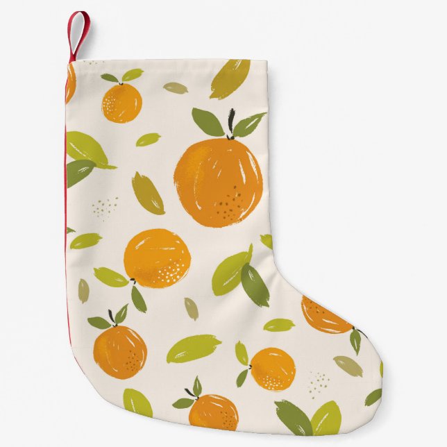 Hand painted oranges fruit seamless pattern design small christmas stocking (Front)