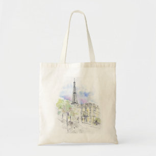 Hand painted Paris Eiffel Tower street corner ink Tote Bag
