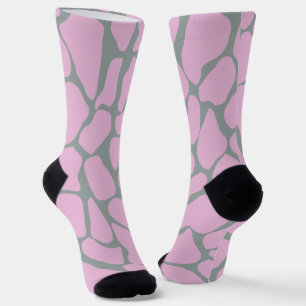 Hand-Painted Pastel Pink & Grey Giraffe Spots Socks