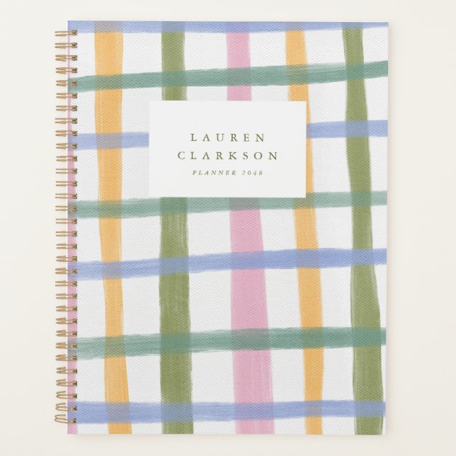 Hand-Painted Pastel Plaid Planner (Front)