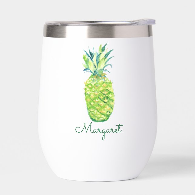 Hand-Painted Pineapple Personalised Wine Tumbler (Left)