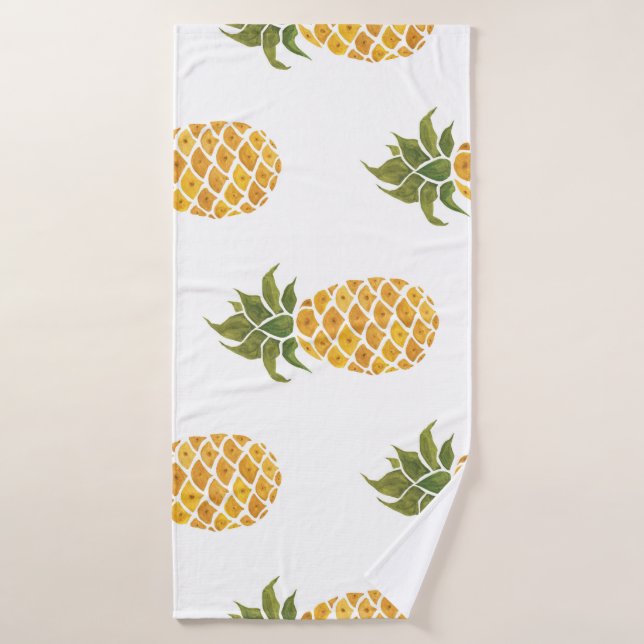 Hand-painted pineapples, watercolor background. bath towel (Bath Towel)