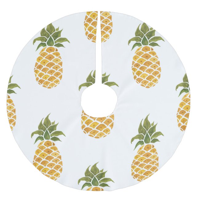 Hand-painted pineapples, watercolor background. brushed polyester tree skirt (Front)