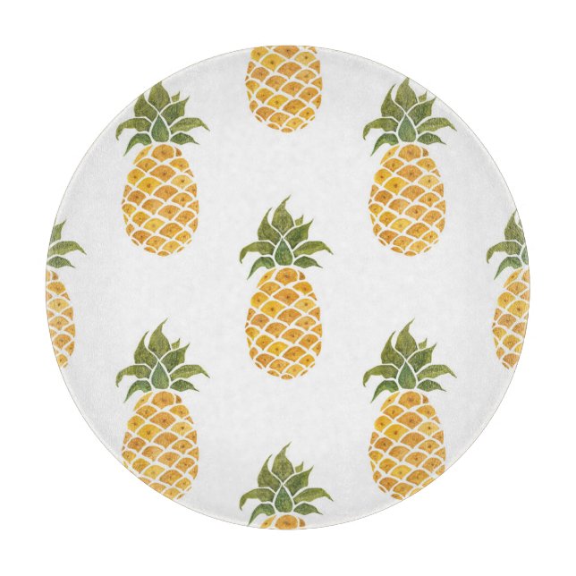 Hand-painted pineapples, watercolor background. cutting board (Front)