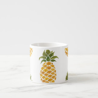 Hand-painted pineapples, watercolor background. espresso cup