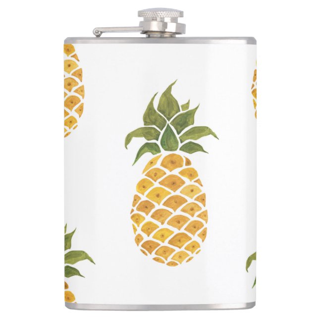 Hand-painted pineapples, watercolor background. hip flask (Front)