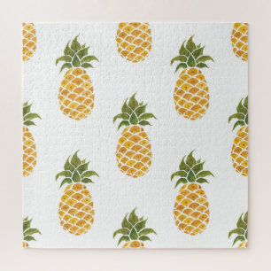 Hand-painted pineapples, watercolor background. jigsaw puzzle