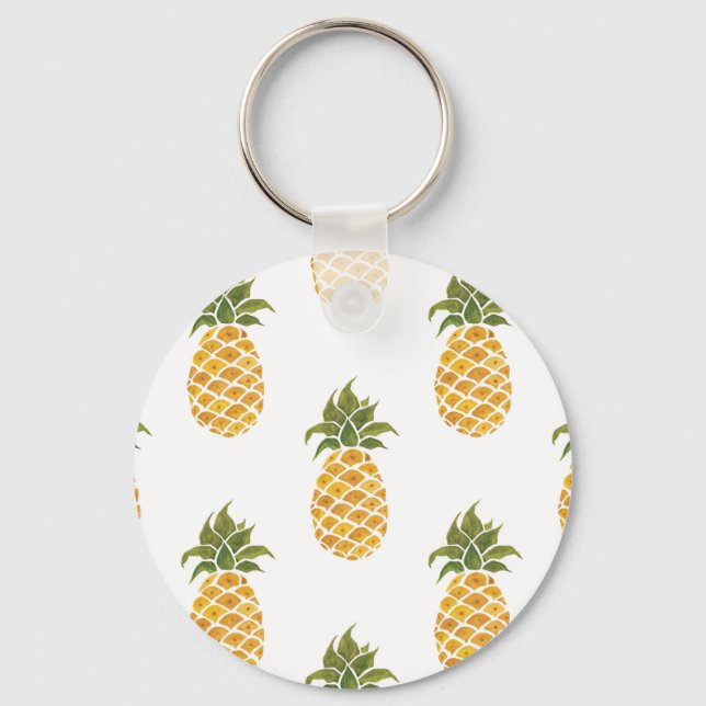 Hand-painted pineapples, watercolor background. key ring (Front)