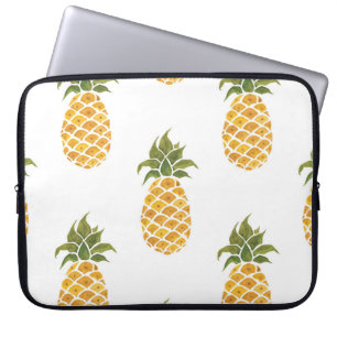 Hand-painted pineapples, watercolor background. laptop sleeve