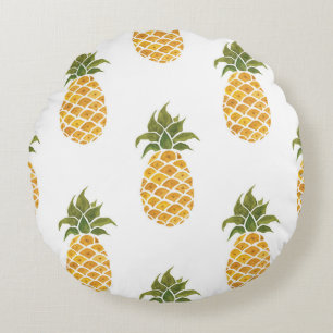 Hand-painted pineapples, watercolor background. round cushion