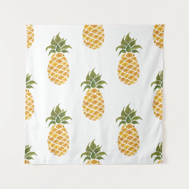 Hand-painted pineapples, watercolor background. tapestry (Front)