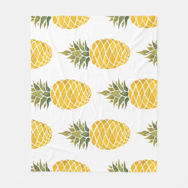 Hand Painted Pineapples: Watercolor Seamless. Fleece Blanket (Front)