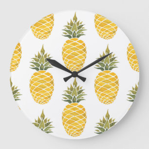 Hand Painted Pineapples: Watercolor Seamless. Large Clock