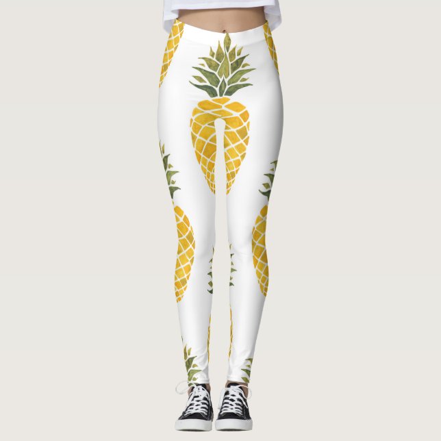Hand Painted Pineapples: Watercolor Seamless. Leggings (Front)