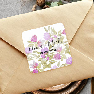 Hand-painted Pink Boho Floral  Square Sticker