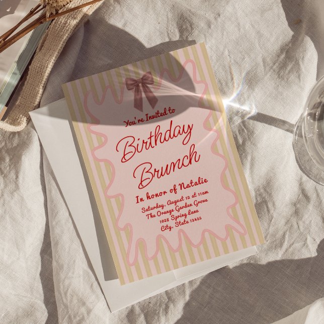Hand Painted Pink Bow Frame Birthday Brunch Invitation (Creator Uploaded)