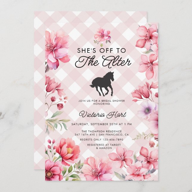 Hand Painted Pink Flower Derby  Bridal Shower  Invitation (Front/Back)