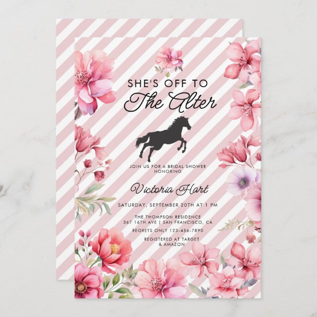 Hand Painted Pink Flower Derby  Bridal Shower  Invitation (Front/Back)